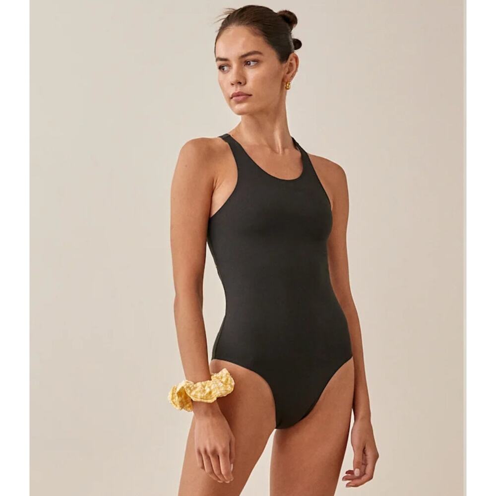 Reformation Lindsay Ecostretch Bodysuit Cutout Back Leotard Black Size Medium